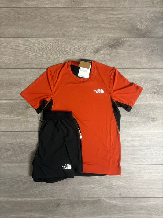 The North Face Orange Lightbright T-Shirt With Black Sunriser 2in1 Shorts